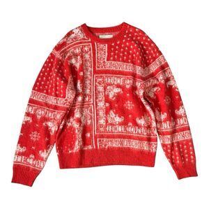 Highsnobiety Bandana Alpaca Sweater White Red Size Medium Soft Wool Blend